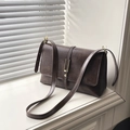 Retro dark brown leather shoulder bag with vintage gold buckle and adjustable strap - Brown