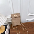 Modische khakifarbene gesteppte Plüsch-Handytasche mit Goldkette und Verschluss - Khaki