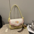 Chic pink and yellow polka dot apple bag with bow detail and cute bear charm - With Pendant / Apricot Yellow Pink