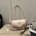 Pink apple style shoulder bag with polka dots, cute bear charm and bow detail - Sakura Pink
