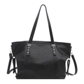 Grande borsa tote nera in pelle con borchie a stella argento e tracolle lunghe - Nero