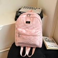 Pink student backpack with silver star print and large capacity for high school girls - Pink