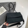 Borsa a mano retrò in pelle scamosciata nera con tracolla larga rimovibile in tessuto - Stile 1 Nero