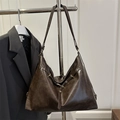 Retro coffee brown oversized hobo shoulder bag with matte leather finish for women - Brown