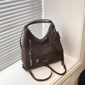 Retro dark brown suede tote backpack with zipper detail and matching small coin purse - With Small Pouch Charm / Brown