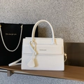 Elegant white crocodile pattern tote bag with top handle and detachable shoulder strap - Off-white