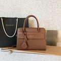 Brown crocodile embossed tote bag with gold logo and matching leather charm strap - Brown