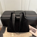 Elegant black suede tote bag with leather strap, spacious minimalist hobo shoulder bag - Black