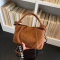 Borsa a tracolla scamosciata marrone con elegante manico a nodo e tracolla rimovibile - Marrone