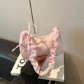 Sac à bandoulière fleuri rose avec anse froncée et nœud au style mode et élégant - Rose
