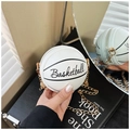 Mini bolso bandolera esférico de baloncesto en cuero blanco crema con cadena - Blanco