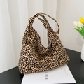 Grande borsa shopper leopardata con tracolla larga annodata alla moda da donna - Borsa Tote con Nodo Leopardata / Marrone