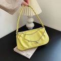Sac baguette plissé jaune vif avec chaîne argentée et bandoulière tressée - Jaune