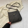 Minimalist black woven crossbody tote bag with MS.HUIXIBAG logo on chic suit backdrop - Black