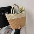 Handgemaakte geweven emmer-totetas met contrastkleur beige en lichtbruine textuur - Khaki