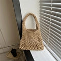 Bolso de red tejido estilo coreano casual bolso de mano para mujer elegante bolso de paja chic. - Caqui