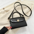Classic black vintage small square bag with golden swivel lock and top handle strap - Black