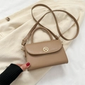 Vintage khaki small square crossbody bag with gold round knob and smooth leather texture - Khaki
