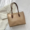 Bolso tote vintage de gran capacidad en caqui y marrón para mujer de oficina - Caqui