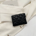 Classic black quilted diamond pattern small crossbody bag with stylish V-shaped flap cover - Black