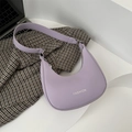 Liliac purple semi-circle hobo bag with white Fashion lettering and wide shoulder strap - Purple