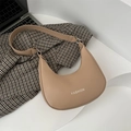Minimalist beige crescent shoulder bag with FASHION print and adjustable strap - Khaki