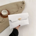 Pochette enveloppe blanche à motif crocodile avec fermoir métallique doré chic - Blanc