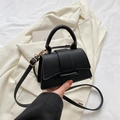 Mini sac à main noir texture lychee avec bandoulière amovible pour femmes élégantes - Noir