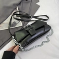 Chic black wrinkled leather shoulder bag with silver hardware and dual strap design - Black