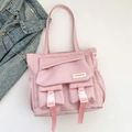 Rosa japanische Harajuku-Tragetasche mit modischem Schriftzug und weißen Schnallen - Rosa