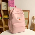 Zaino in nylon rosa minimalista con etichetta FASHION e tasche portaoggetti - Rosa