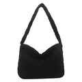 Schwarze gesteppte Cord-Schultertasche mit Rautenmuster und breitem Schultergurt - Schwarz