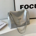Minimalist silver metallic tote bag with chic envelope flap and sleek chain straps - Silver