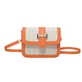 Mini straw shoulder bag with bright orange leather trim and gold buckle closure - Orange