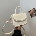 Bolso bandolera retro de piel sintética blanco crema con asa y correa fina - Blanco
