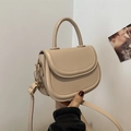 Elegante bolso de silla beige crema con asa redonda y correa de hombro ajustable - Caqui