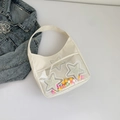 Borsa sottobraccio crema con tasca trasparente, stelle e pompon colorati - Bianco Sporco