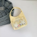 Borsa a spalla gialla chiara con tasca in PVC, stelle di peluche e pompon colorati - Giallo