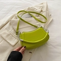 Minimalist lime green PU leather shoulder bag with silver chain and fashion print - Fluorescent Green