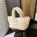 Chic cream white bubble texture lunch tote bag with Love Fashion label for women - White