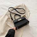 Borsa a tracolla nera con trama intrecciata, elegante chiusura dorata e spallina fine - Nero