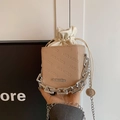 Sac seau marron clair avec motif rich rabbit gaufré et doubles chaînes métalliques - Kaki