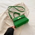 Piccola borsa a mano verde con trama intrecciata, chiusura in oro e tracolla regolabile - Verde