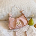 Pink pleated crescent bag with silver butterfly and beaded handle for women - Pink