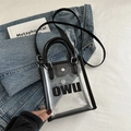 Schicke transparente PVC-Einkaufstasche mit schwarzem Kunstlederbesatz und Schultergurt - Transparent