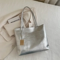 Silver crocodile pattern large tote bag with metallic finish and long shoulder straps - Silver