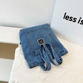 Minimalist blue denim tote bag with square front pocket and sturdy top handles - Light Blue