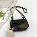 Retro vintage color-block crossbody bag in black and brown PU leather with white stitching - Black