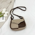Retro two-tone saddle bag in beige and dark brown with smooth leather texture and strap - Khaki