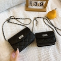 Chic black quilted crossbody bag with metal chain strap and twist lock in two sizes - Large / Black